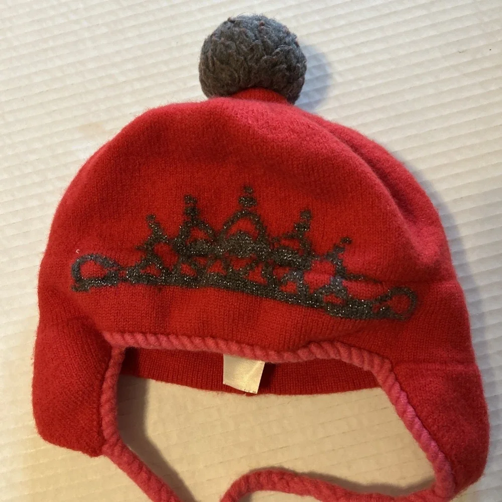Child's Kate Spade Stocking Cap Hat Tiara Pompom Tiara Motif Red & Pink